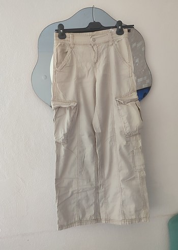 Bej Kemerli Bol Kesim Keten Kadın Pantolon