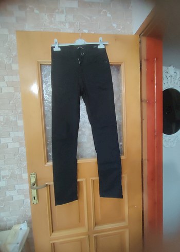 38 Beden Siyah Kadın Denim Kemerli Pantolon