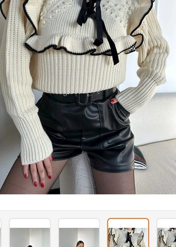 ZARA Nakışlı, Beyaz, Kısa Örgü Kazak - Görsel 3