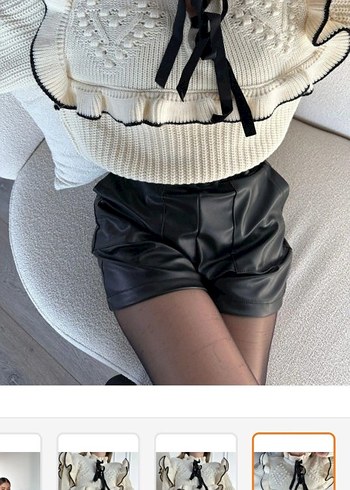 ZARA Nakışlı, Beyaz, Kısa Örgü Kazak - Görsel 4