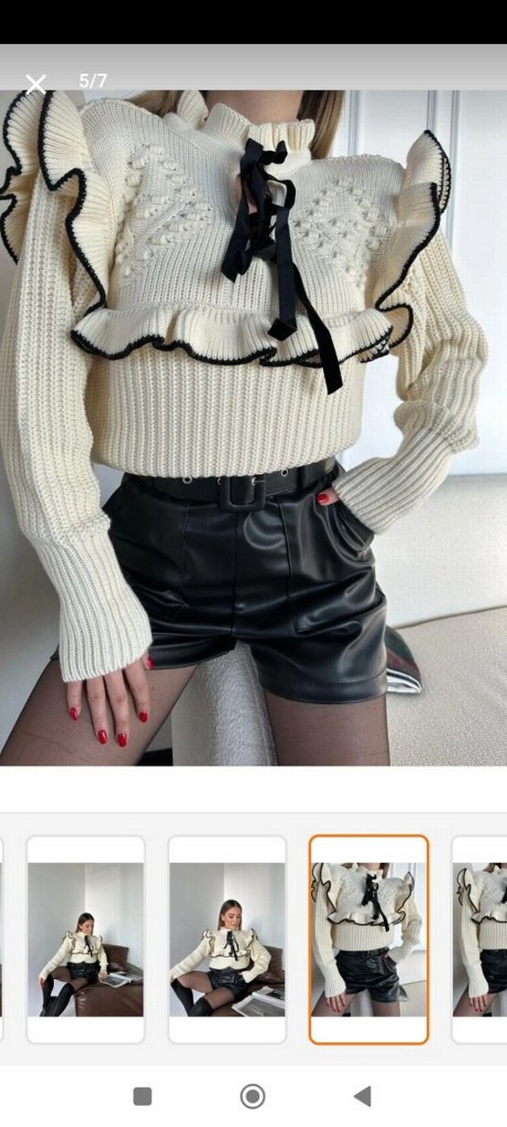 ZARA Nakışlı, Beyaz, Kısa Örgü Kazak - Görsel 3