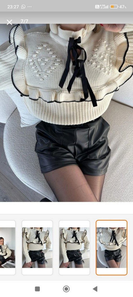 ZARA Nakışlı, Beyaz, Kısa Örgü Kazak - Görsel 4