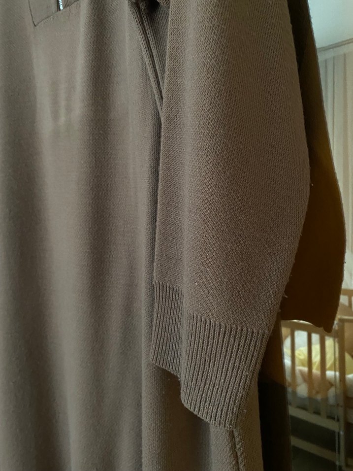 Tesettür acı kahve önğ fermuarlı triko elbise - Görsel 2