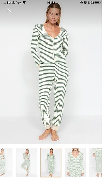 l Beden Trendyolmilla kadın yeşil çizgili pijama takımı