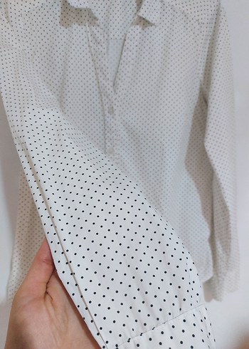 h&m puantiye Düğmeli Beyaz Kadın Gömlek - Görsel 2