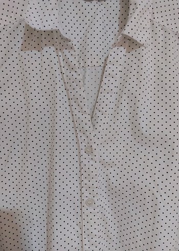 h&m puantiye Düğmeli Beyaz Kadın Gömlek - Görsel 5