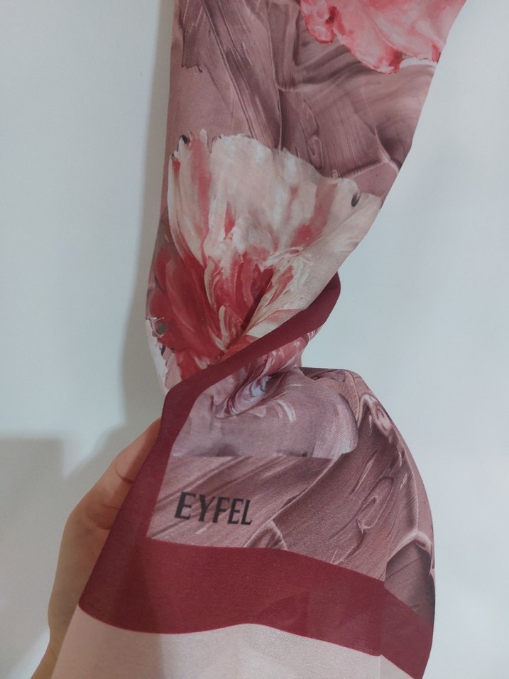 Bordo Gri Desenli Kadın çiçek desenli trend şal - Görsel 3