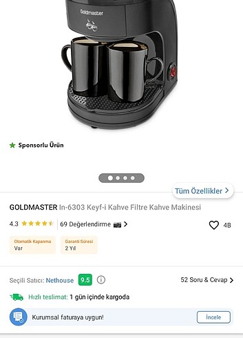 Goldmaster filtre kahve makinesi