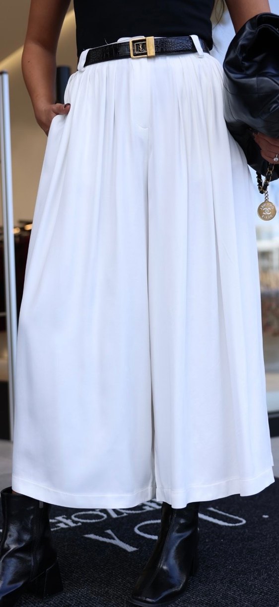Beyaz Uzun Drapeli Kadın Etek - Görsel 2