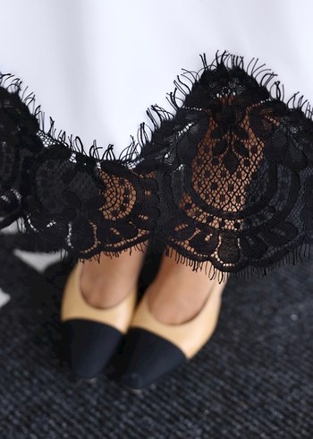 Dantel Detaylı Uzun Beyaz etek - Görsel 5