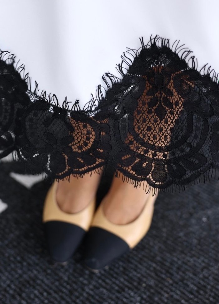 Dantel Detaylı Uzun Beyaz etek - Görsel 5