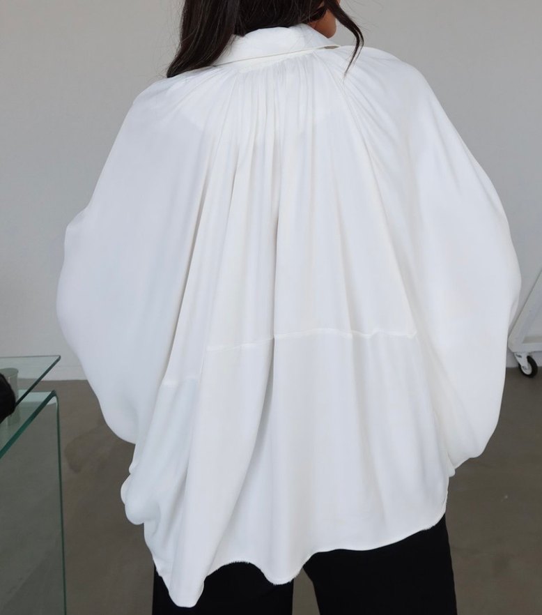 Beyaz Salaş Drapeli Kadın Gömlek ceket yarasa kol - Görsel 3