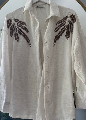 Boncuk İşlemeli Bej Bohem Kadın Gömlek - Görsel 2
