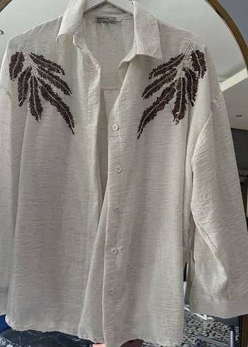 Boncuk İşlemeli Bej Bohem Kadın Gömlek - Görsel 5