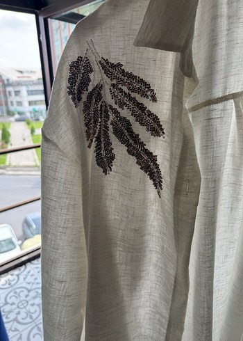 Boncuk İşlemeli Bej Bohem Kadın Gömlek - Görsel 4