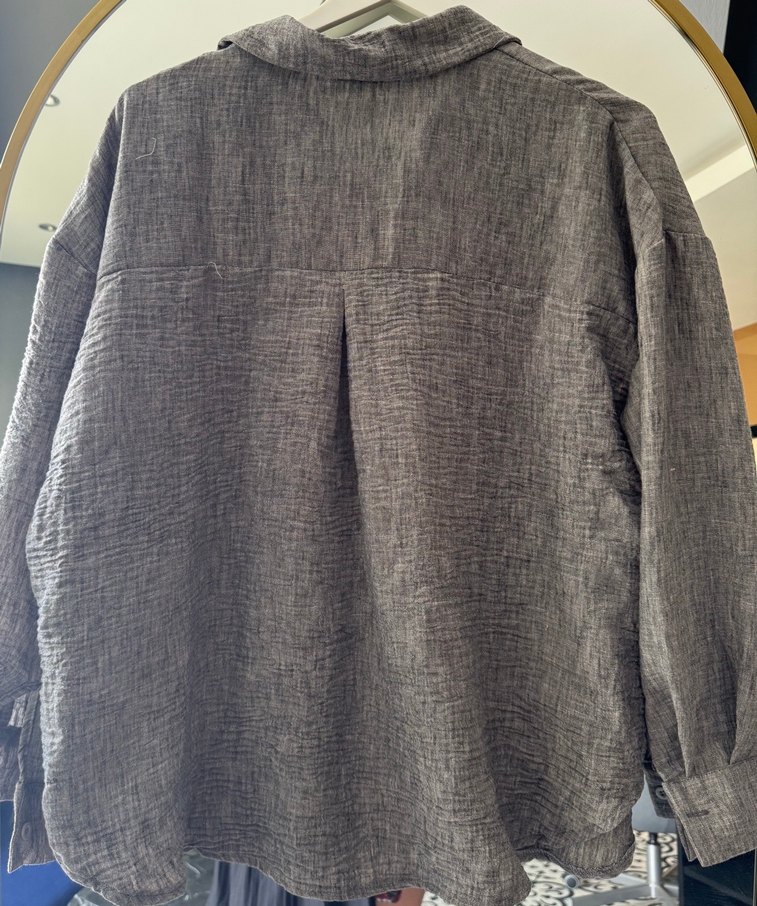 Düğmeli Nakışlı Bohem Keten Gömlek - Görsel 3