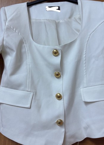 Düğmeli Beyaz Keten Mini Kadın Gömlek - Görsel 2