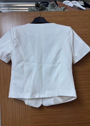 Düğmeli Beyaz Keten Mini Kadın Gömlek - Görsel 3