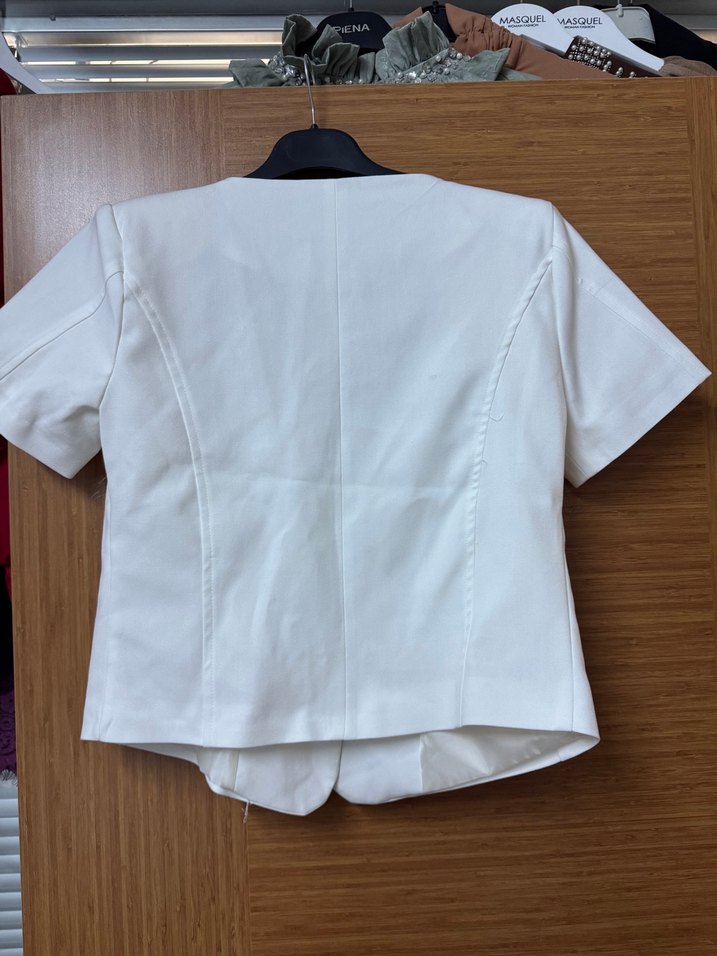 Düğmeli Beyaz Keten Mini Kadın Gömlek - Görsel 3