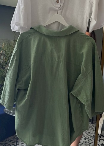 Yeşil Keten Gömlek Kadın - Görsel 2