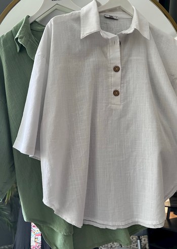 Yeşil Keten Gömlek Kadın - Görsel 5