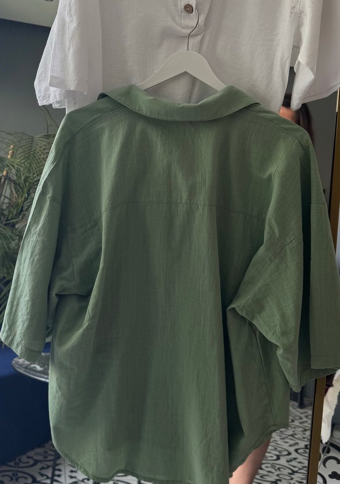 Yeşil Keten Gömlek Kadın - Görsel 2