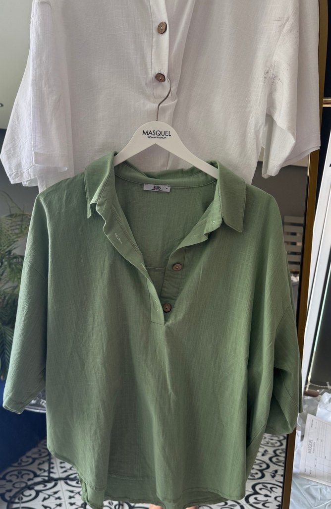 Yeşil Keten Gömlek Kadın - Görsel 4