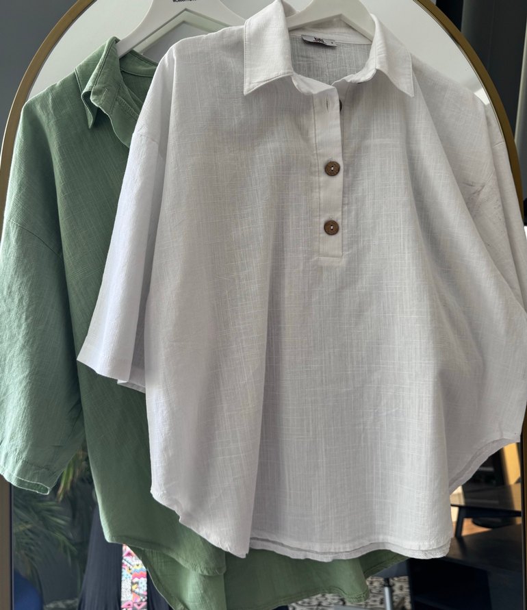 Yeşil Keten Gömlek Kadın - Görsel 5