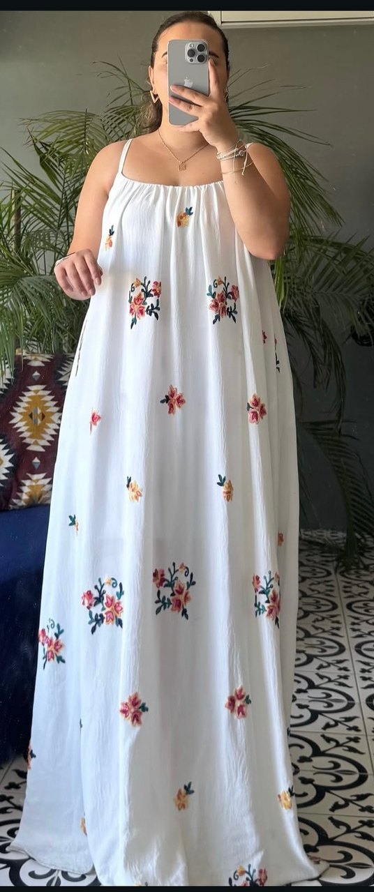 Nakışlı Beyaz Uzun Bohem Elbise - Görsel 4