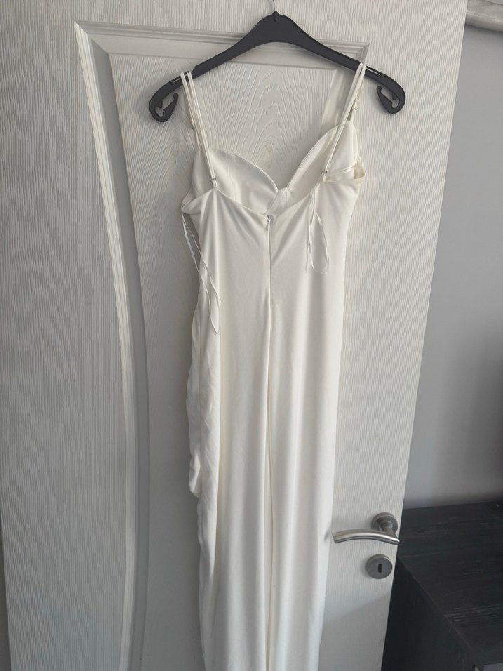 Beyaz Drapeli Uzun Abiye Elbise - Görsel 4