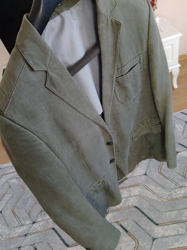 SARAR Yeşil Regular Fit Keten Ceket - Görsel 3