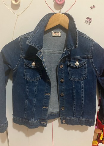 Kız Çocuk Koyu Mavi Denim Düğmeli Ceket - Görsel 4