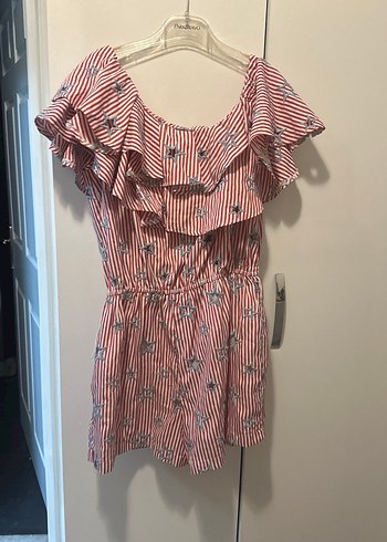 Kırmızı Zebra  yıldız Desenli Volanlı tulum - Görsel 3