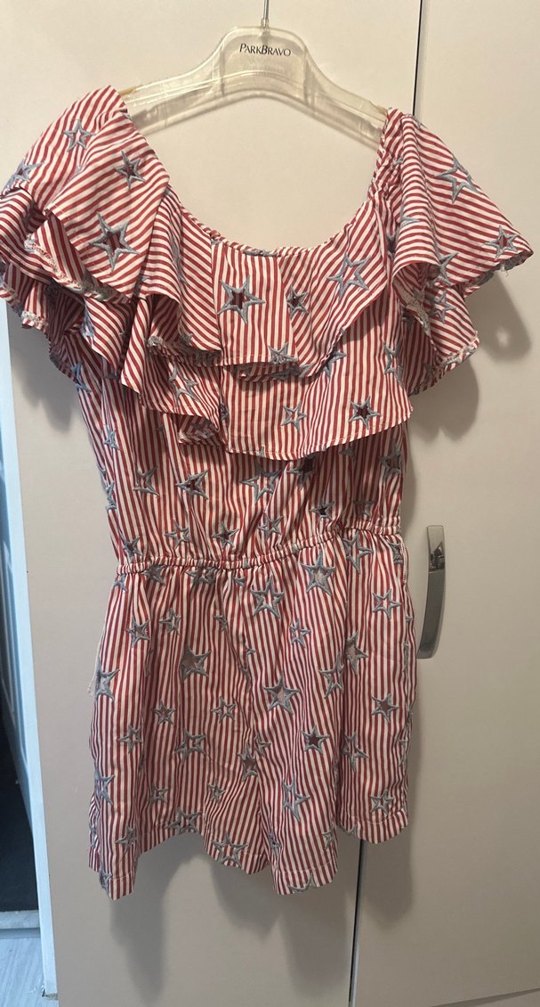 Kırmızı Zebra  yıldız Desenli Volanlı tulum - Görsel 4