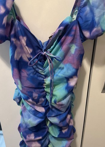 Kadın Çok Renkli Drapeli Mini Elbise - Görsel 6