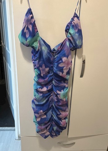 Kadın Çok Renkli Drapeli Mini Elbise - Görsel 2