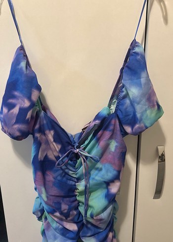 Kadın Çok Renkli Drapeli Mini Elbise - Görsel 5