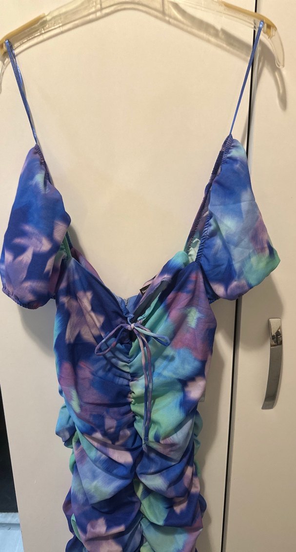 Kadın Çok Renkli Drapeli Mini Elbise - Görsel 5