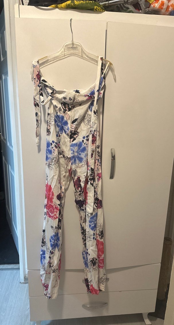 Uzun Bol Kesim Çok Renkli Bohem Pantolon yüksek bel bol paça - Görsel 5