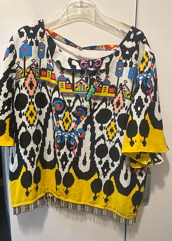 Renkli Püsküllü Bohem Kadın Bluz - Görsel 5