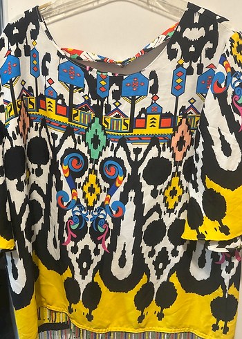 Renkli Püsküllü Bohem Kadın Bluz - Görsel 3