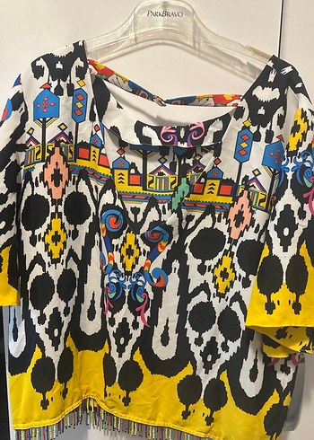 Renkli Püsküllü Bohem Kadın Bluz - Görsel 4