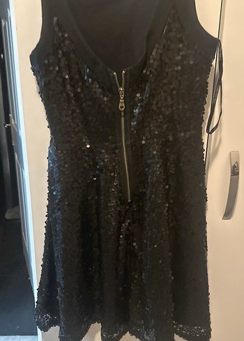 Siyah Payetli Straplez Midi Abiye Elbise - Görsel 6