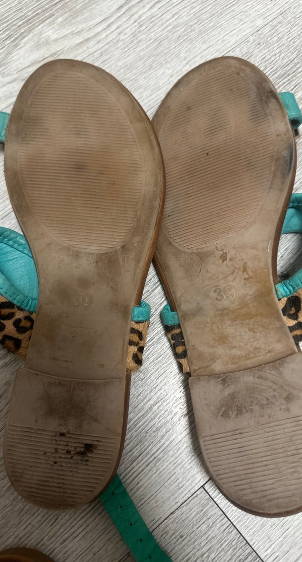 Turkuaz Leopar Desenli Zincirli Kadın Sandalet - Görsel 3