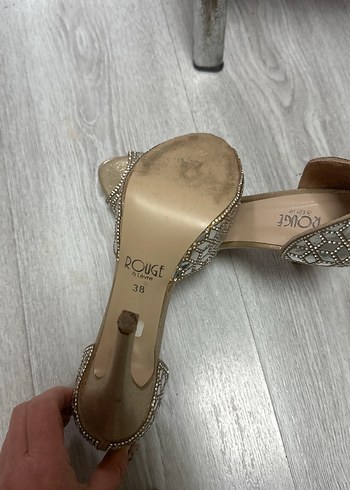 Bej Yüksek Topuklu Payetli Abiye Ayakkabı - Görsel 4