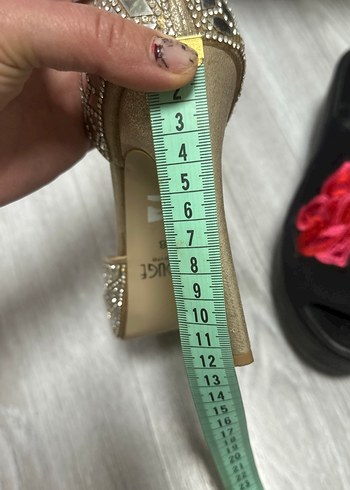 Bej Yüksek Topuklu Payetli Abiye Ayakkabı - Görsel 5