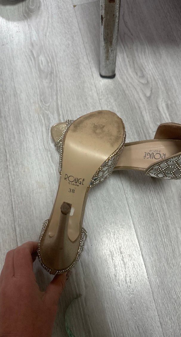 Bej Yüksek Topuklu Payetli Abiye Ayakkabı - Görsel 4