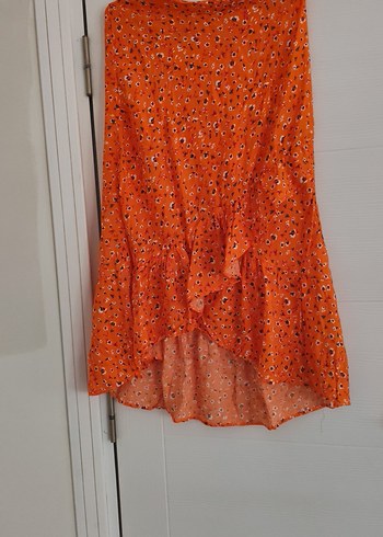 Oranj Renkli Volanlı Uzun Bohem Etek - Görsel 2