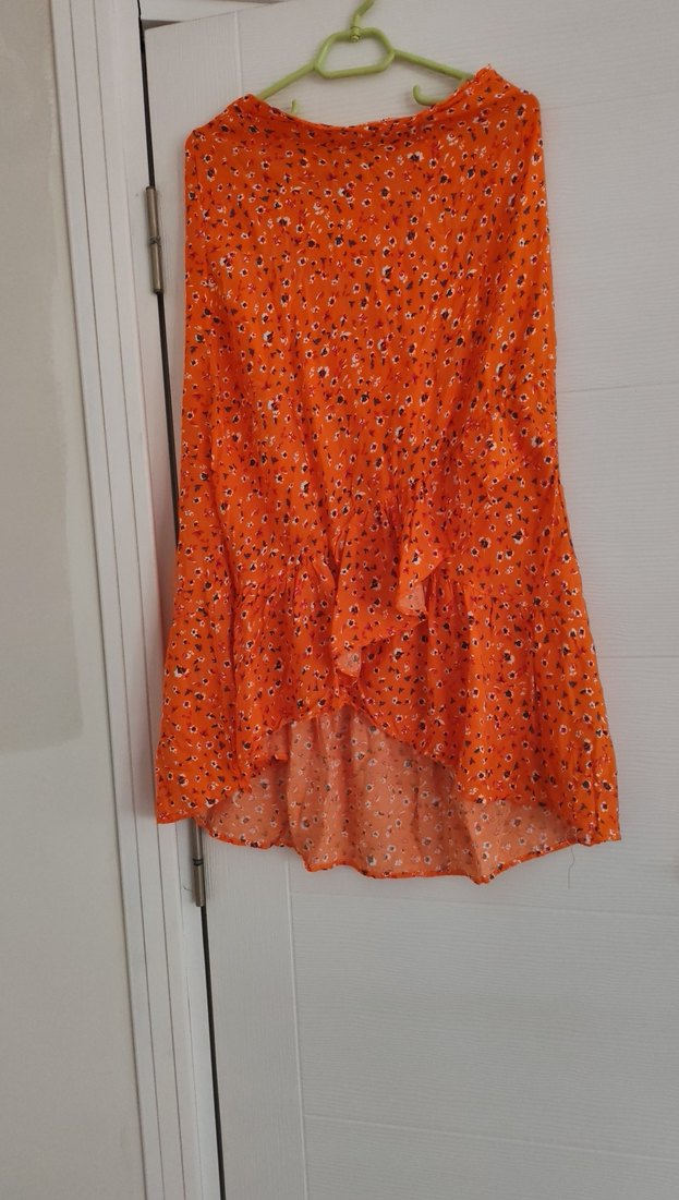 Oranj Renkli Volanlı Uzun Bohem Etek - Görsel 2