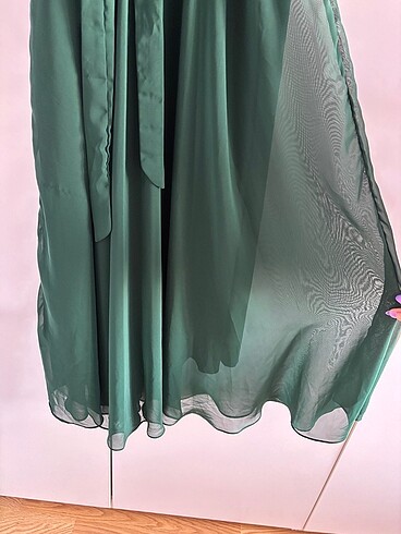 YEŞİL MİDİ BOY 42 BEDEN TÜL BELDEN KUŞAKLI ELBİSE - Görsel 6